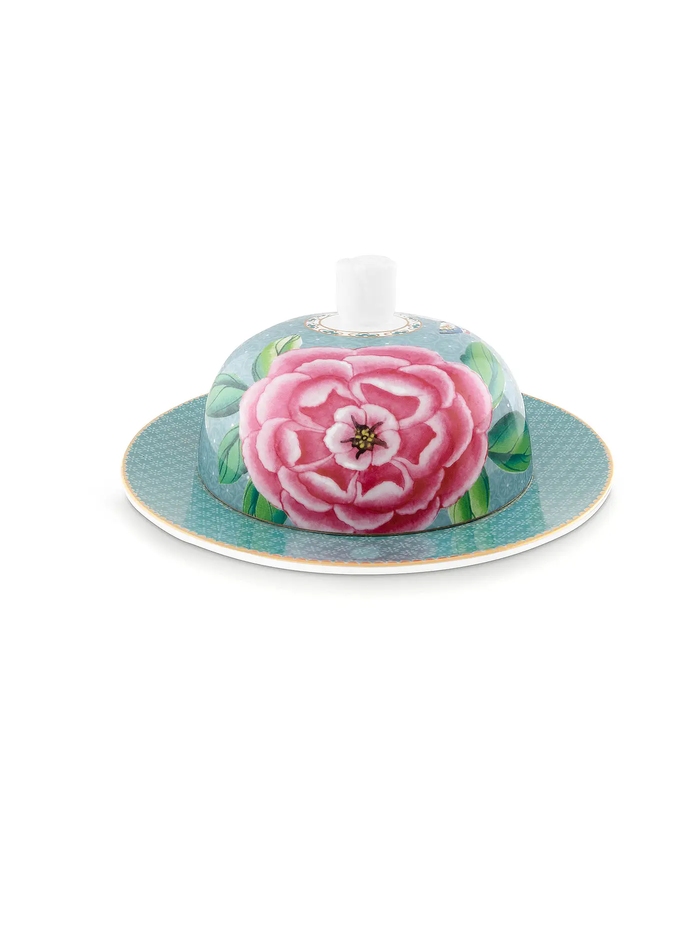 PIP STUDIO | Butterdose rund BLUSHING BIRDS 17x8cm Weiss | hellblau